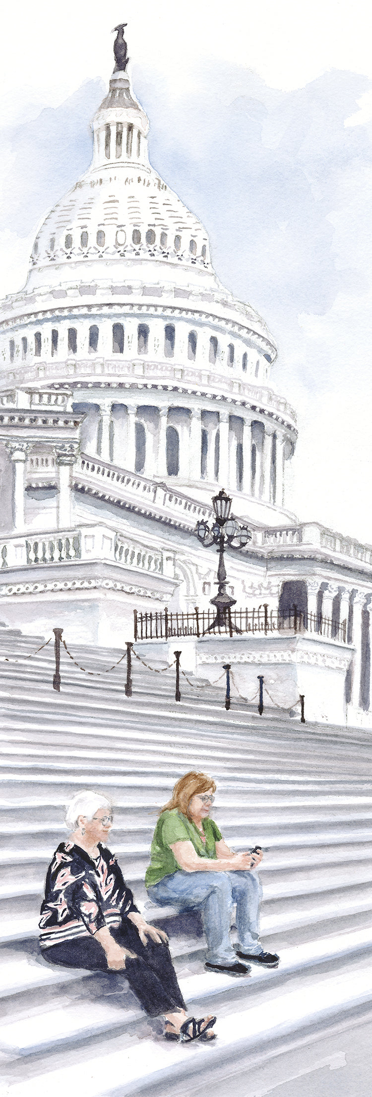 After nine miles of walking in Washington DC, mother and daughter take a few minutes to rest and reflect.