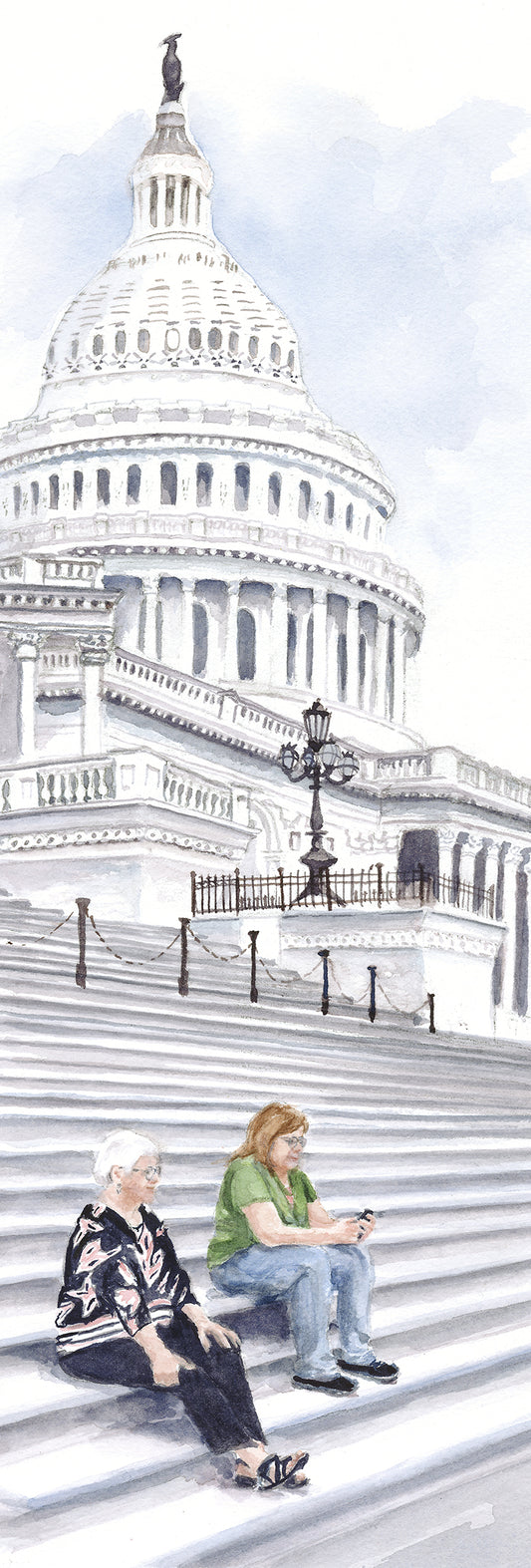 After nine miles of walking in Washington DC, mother and daughter take a few minutes to rest and reflect.